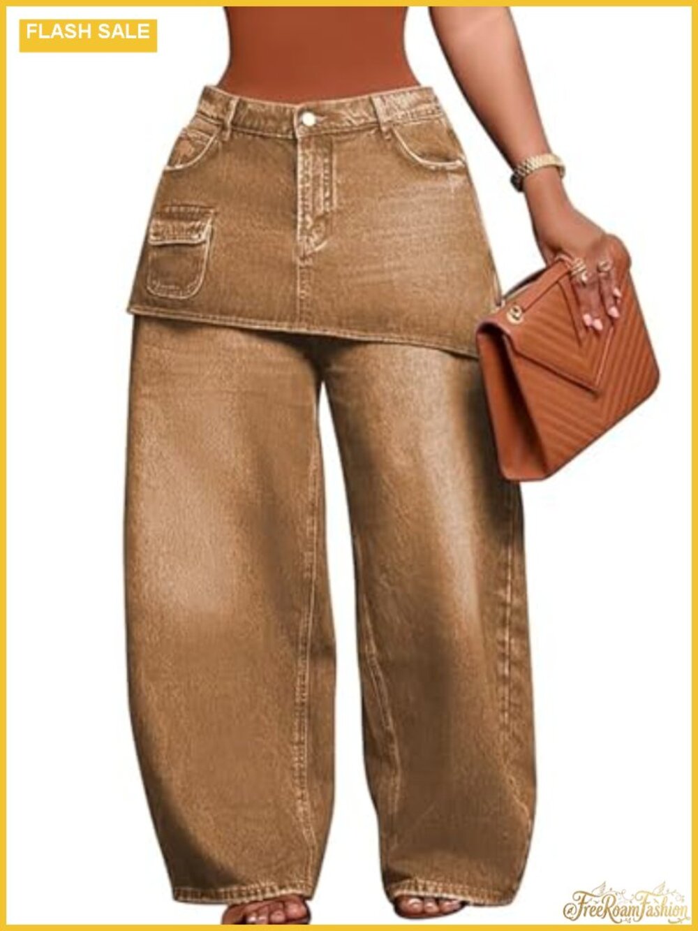 NRTHYE Women Cargo Jeans Patchwork Skirt Overlay Wide Leg Denim Pants Y2K